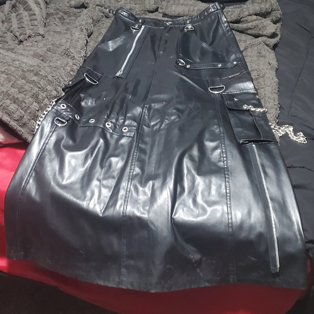 Trip Pleather Long Kilt
